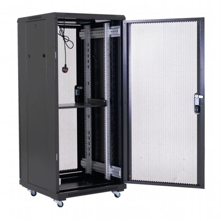 Perforated metal mesh door cabinet rack – FINEN A3 Series A36627 floor standing 19-inch network cabinet with perforated metal mesh doors.